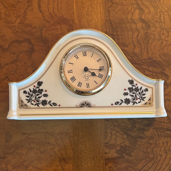 Lenox Madison Porcelain Mantel Clock with Gold Trim and Black Floral Design - Picture 5 of 11